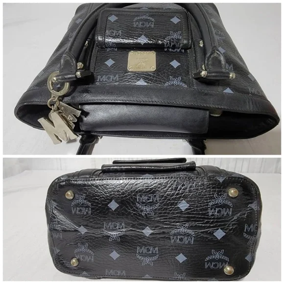 Authentic MCM Small Visetos Coated Canvas and Leather Pocket Tote Black - Picture 9 of 13